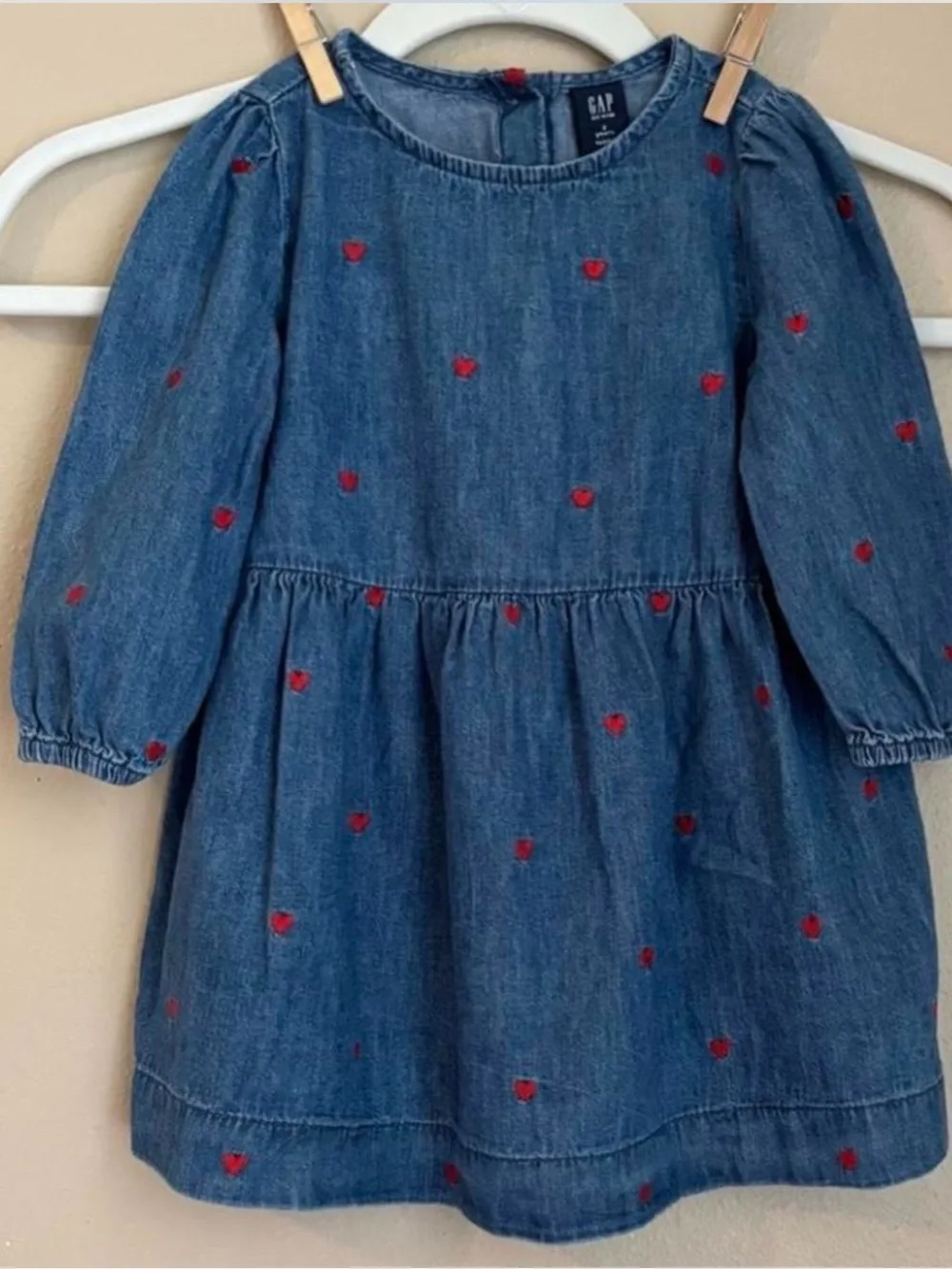 GAP Blue Denim Dress with Red Heart Embroidery